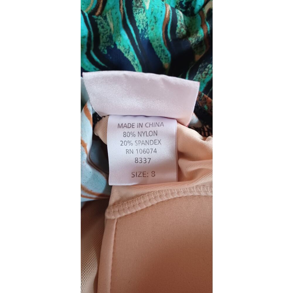 Ceeb of Miami Vintage Swimsuit Size 8 Green Abstract Print Skirted One Piece - Picture 8 of 9
